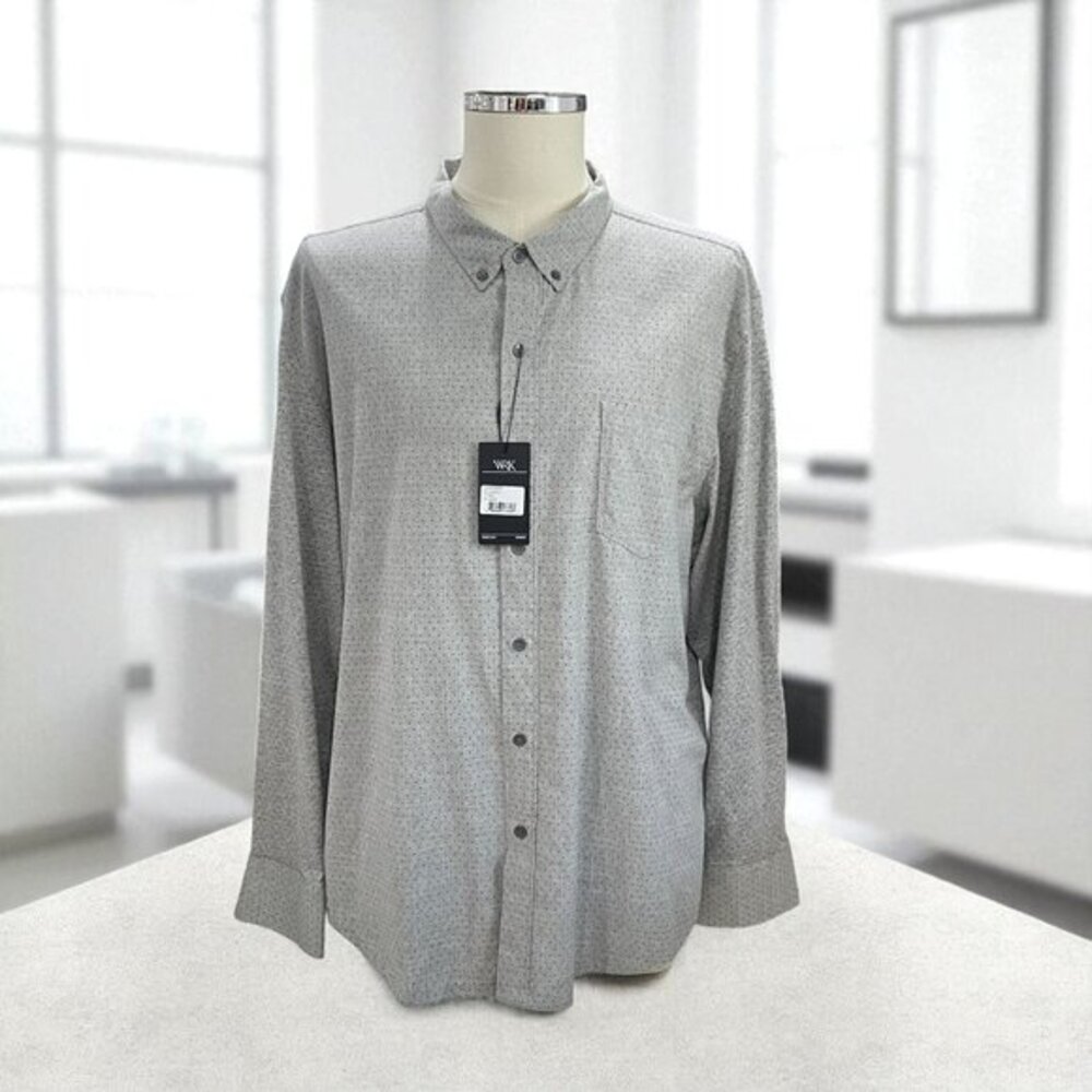 WRK Light Grey Dot Reworked Shirt XXL Mens Slim Fit Workwear Soft‎ Cotton NWT